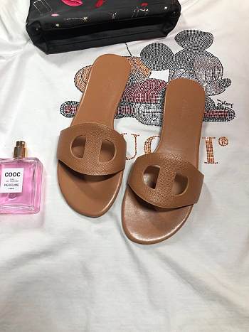 Hermes Gold Epsom Calf Flat Heel Sandals Shoes