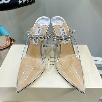 Linen Patent Leather Mules with Crystal Strap 01