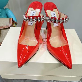 Linen Patent Leather Mules with Crystal Strap 04