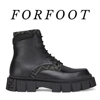Fendi Logo-Jacquard Leather Combat Boots