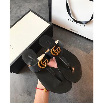 Gucci Slide Leather Thong Black 