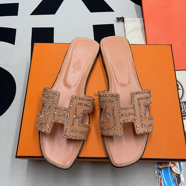 Hermès Oran rhinestone sandals Pink - 1