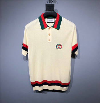 Gucci Men's Natural Knit Cotton Polo T-shirt With Web