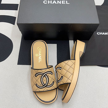 Chanel Lambskin Quilted CC Mules Beige Black