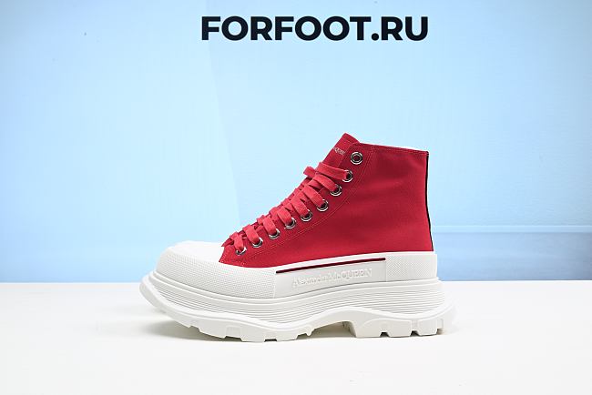 ALEXANDER MCQUEEN Red Canvas 'Tread Slick' Sneaker Boots - 1