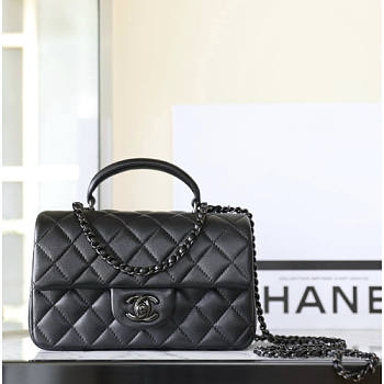 Ch@Nel Flap Bag black calf skin -20*12*6CM