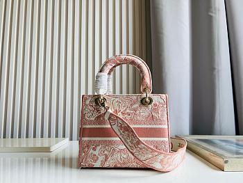 Dior Medium Dioriviera Lady D-Lite Bag Candy Pink Toile de Jouy Embroidery - size 24 x 21 x 12 cm