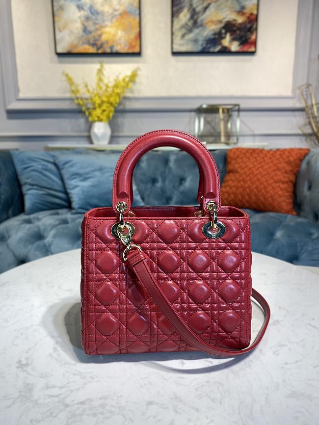 Lady Dior handbag cherry red gold buckle Size: 24 x 20 x 11 cm - 1