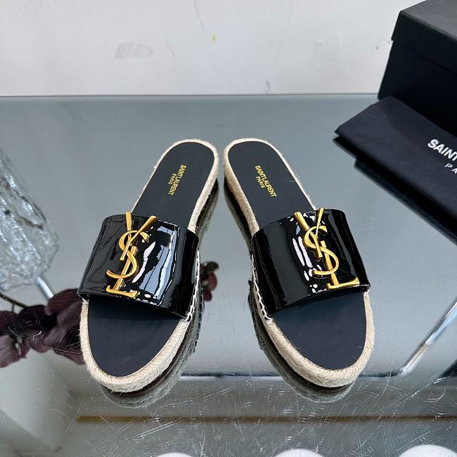 YSL spring gold letter logo sandals black color - 1