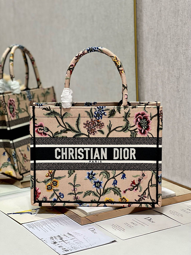 Dior booktote shopping bag floral pink medium size 36×28 cm - 1