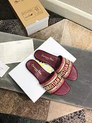Dior Red Embroidered Logo Canvas Dway Flat Sandals - 4