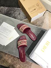 Dior Red Embroidered Logo Canvas Dway Flat Sandals - 3