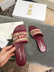 Dior Red Embroidered Logo Canvas Dway Flat Sandals - 5