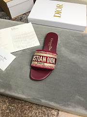 Dior Red Embroidered Logo Canvas Dway Flat Sandals - 2