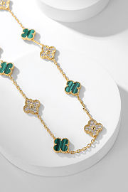 Van Cleef & Arpels Vintage Alhambra Necklace Gold Tone In Green 10 motifs - 5