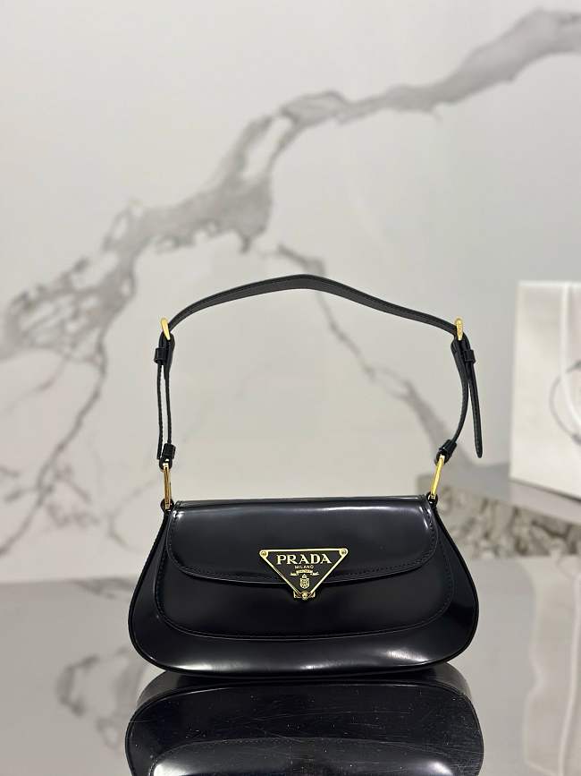 Prada enamel triangle-logo leather shoulder bag black - size 24×11×4cm - 1