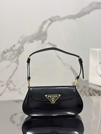 Prada enamel triangle-logo leather shoulder bag black - size 24×11×4cm
