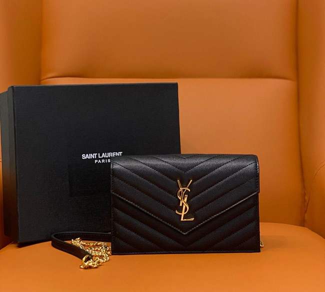 YSL Cassandre Envelope Chain Wallet In Grain De Poudre Leather - size: 22x14cm - 1