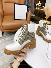 Gucci Women's GG Platform High Block Heel Ankle Boots White- Heel height 6cm - 2
