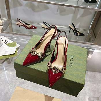 Gucci Women's Pumps Patent Leather Red - heel height 10.5cm 