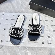 Chanel Chanel White/Black Quilted Pearl Embellished CC Flats - 5