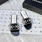 Chanel Chanel White/Black Quilted Pearl Embellished CC Flats - 3