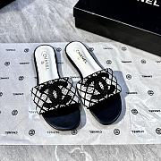 Chanel Chanel White/Black Quilted Pearl Embellished CC Flats - 2