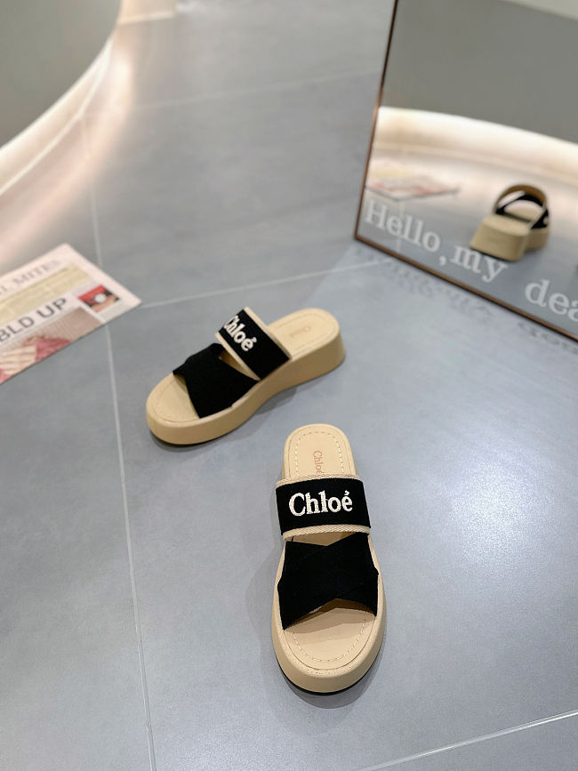 Chloé Mila logo canvas flatform sliders Black  - 1