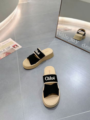 Chloé Mila logo canvas flatform sliders Black 