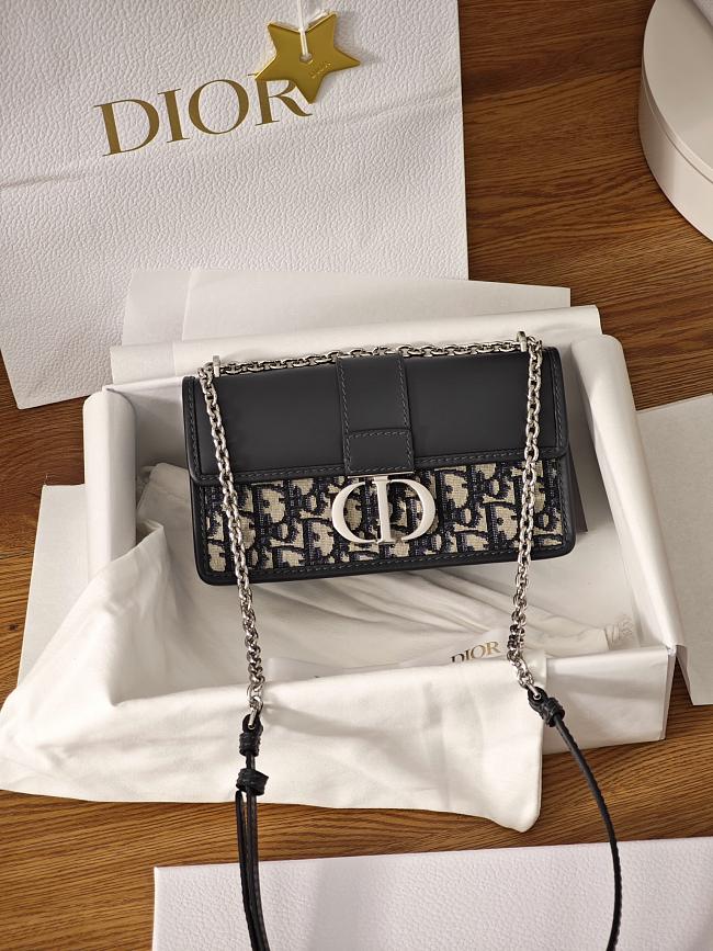 Dior 30 Montaigne Top Handle Bag Blue Oblique Jacquard and Smooth Calfskin - 21x12x6 cm - 1