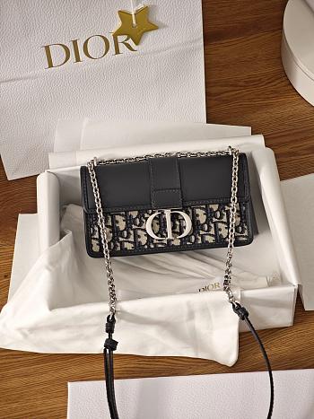 Dior 30 Montaigne Top Handle Bag Blue Oblique Jacquard and Smooth Calfskin - 21x12x6 cm