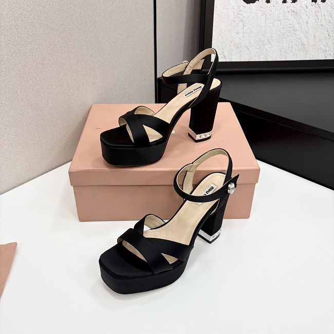 Miu Miu Silk Crystal Embellished Black - Heel Height: 10cm - 1