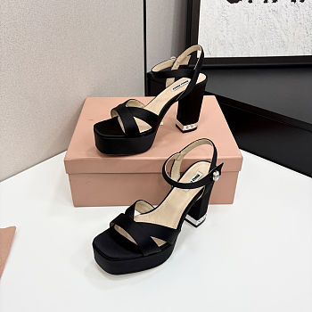 Miu Miu Silk Crystal Embellished Black - Heel Height: 10cm