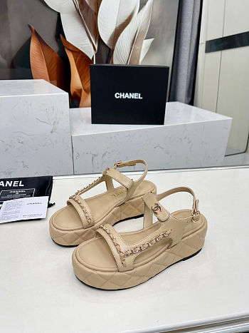 CHANEL Matelasse Sandals Apricot - Height: 5.5cm