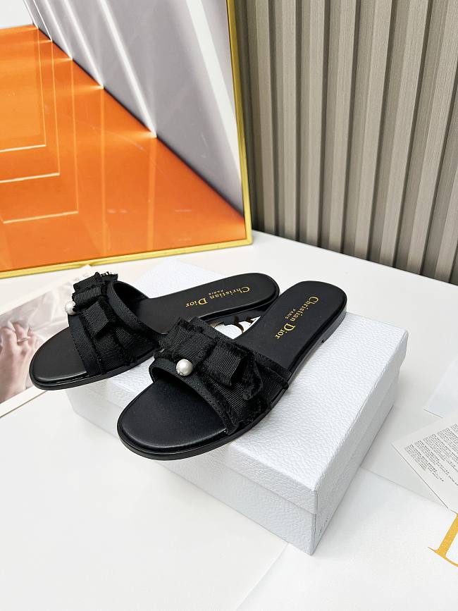 Dior Adiorable Slide Black Fringed Grosgrain - 1