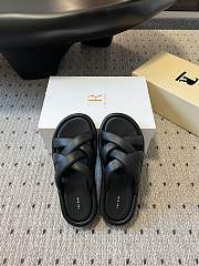 The Row Black Leather Slides  - 1