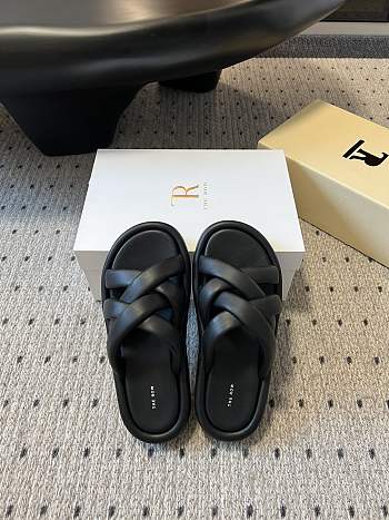 The Row Black Leather Slides 