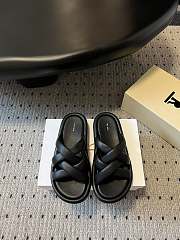 The Row Black Leather Slides  - 5