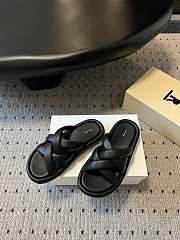 The Row Black Leather Slides  - 3