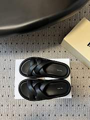 The Row Black Leather Slides  - 2