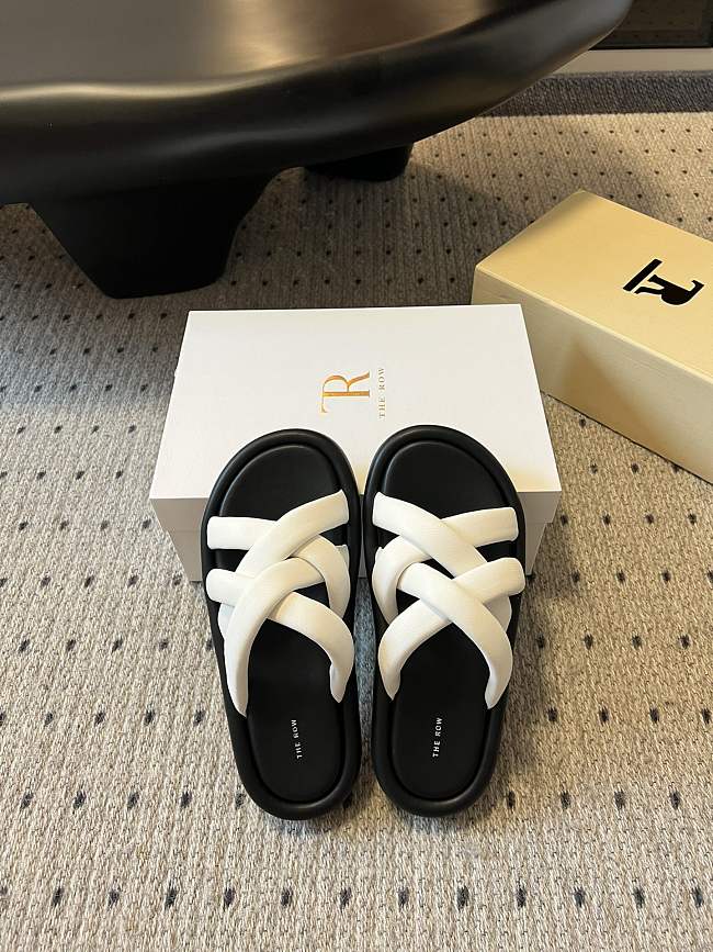 The Row White Leather Slides - 1