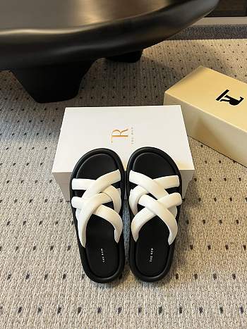 The Row White Leather Slides