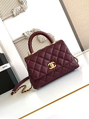 Chanel Burgundy Quilted Caviar Leather and Lizard Small Coco Handle Bag - size; 19x13x9cm - 1
