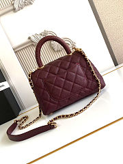 Chanel Burgundy Quilted Caviar Leather and Lizard Small Coco Handle Bag - size; 19x13x9cm - 3