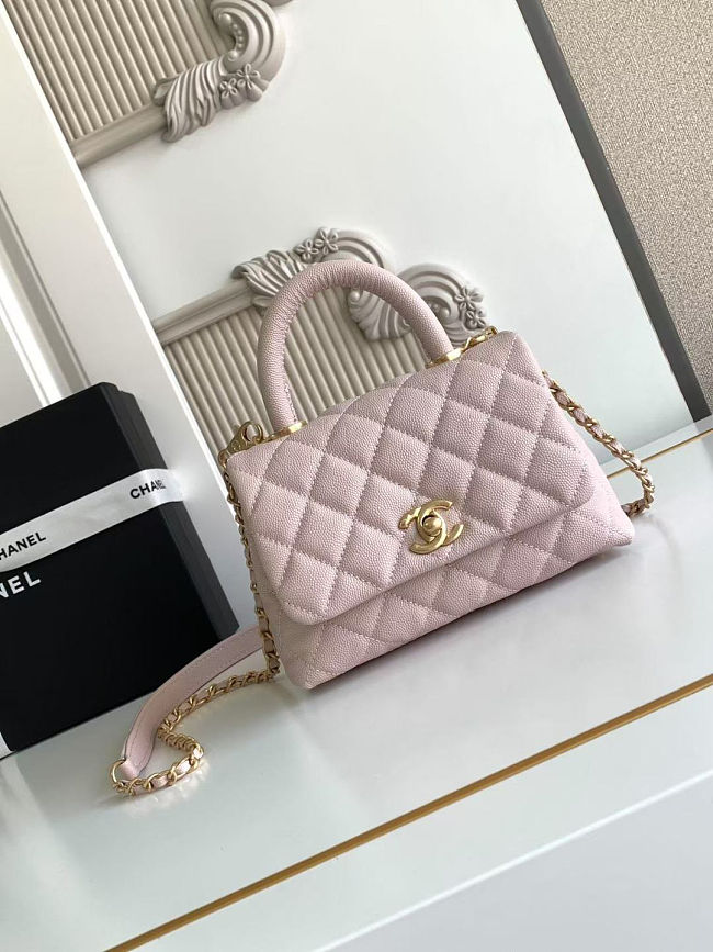 Chanel Pink Quilted Caviar Leather and Lizard Small Coco Handle Bag - size: 19x13x9cm - 1