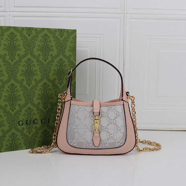 Jackie 1961 mini crystal GG lizard bag Pink - size: 19x13x3cm - 1