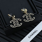 Chanel leather and black gold double C earrings - 2