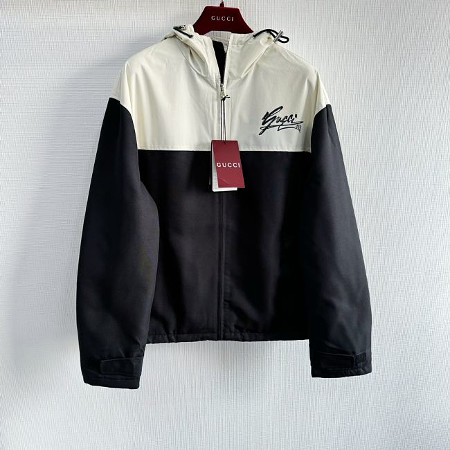 GUCCI Technical cotton canvas hooded jacket Black White  - 1