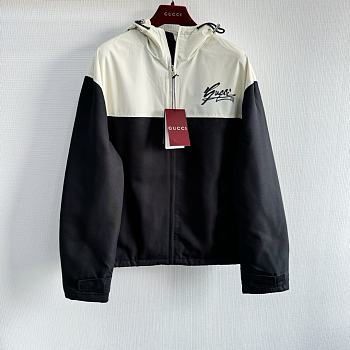 GUCCI Technical cotton canvas hooded jacket Black White 