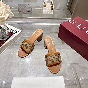 Gucci Monogram Print Block Heel Sandals Brown  - 1